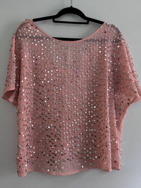 Jennifer Lopez Blush Pink Sequin Embellished Top | Size L - HS0387
